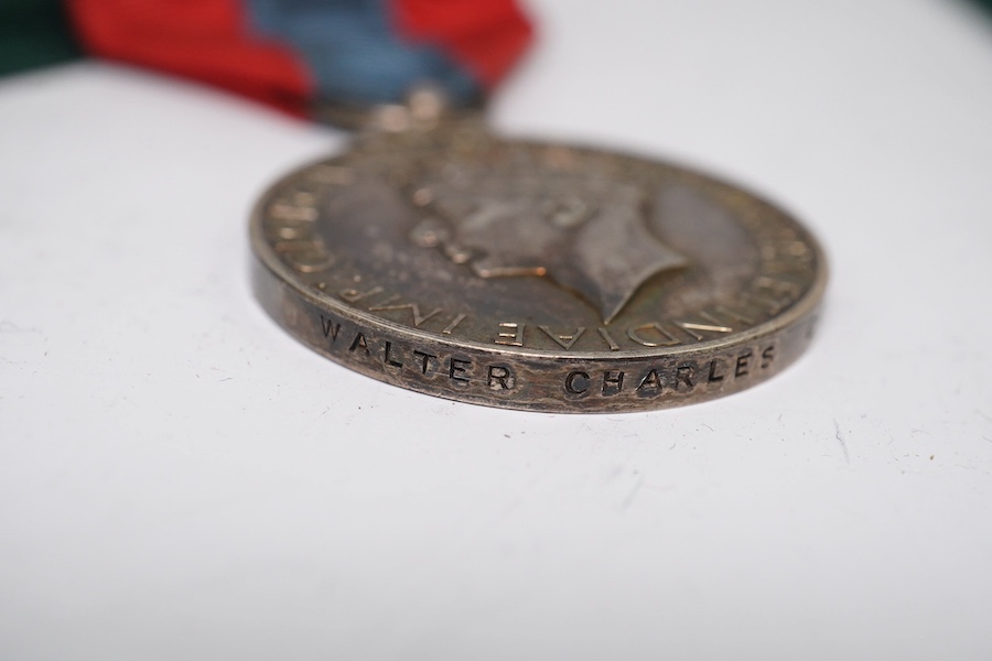 Three assorted service medals; Ed VII Volunteer Officer's Decoration hallmarked for 1905; GV Imperial Service medal to Walter Charles Cornish; GVI Territorial Efficiency medal to 2062789 . S/Sgt. L.W.Sergeant. R.A. Condi